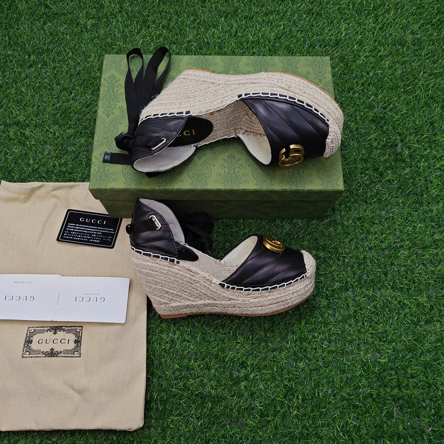 👟👟Ex-factory price 440👟👟 GUCCI wedge fisherman sandals, thick-soled straw, high-end quality, fabric: double G fabric, electric embroidery, lining: mixed sheepskin lining, code number: 35～41